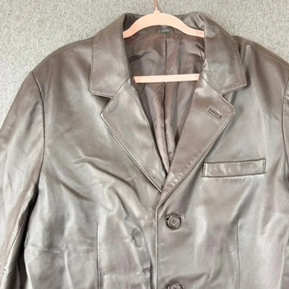 Mens Brown Genuine Leather Three Button Blazer Jacket Coat Large L